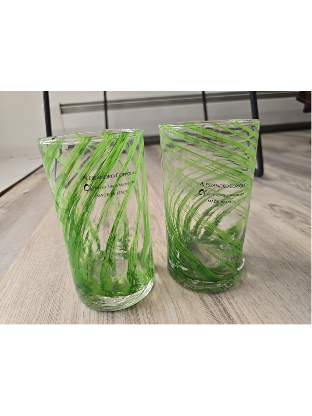 Set of 2 Arte Di Murano Green Swirls Tumblers by Alessandro Coppola 16oz. NWT #3